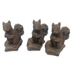 set of 3 squirrel figurine stone look garden decor shelf brown 2.5" READ